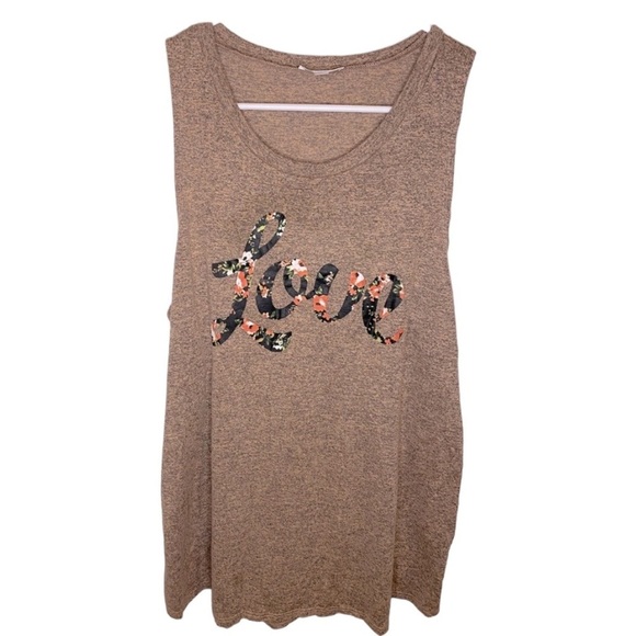 Tan Floral “Love” tank top - Picture 1 of 4